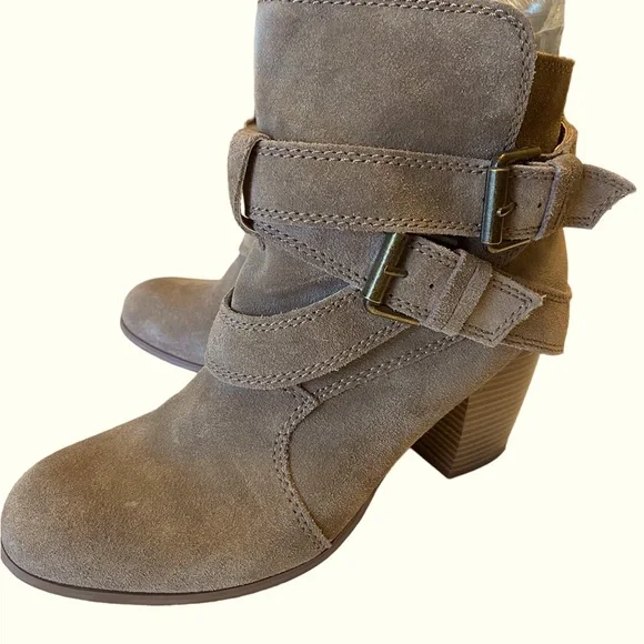 Taupe Suede Ankle Boots with Buckled Straps - Picture 4 of 8